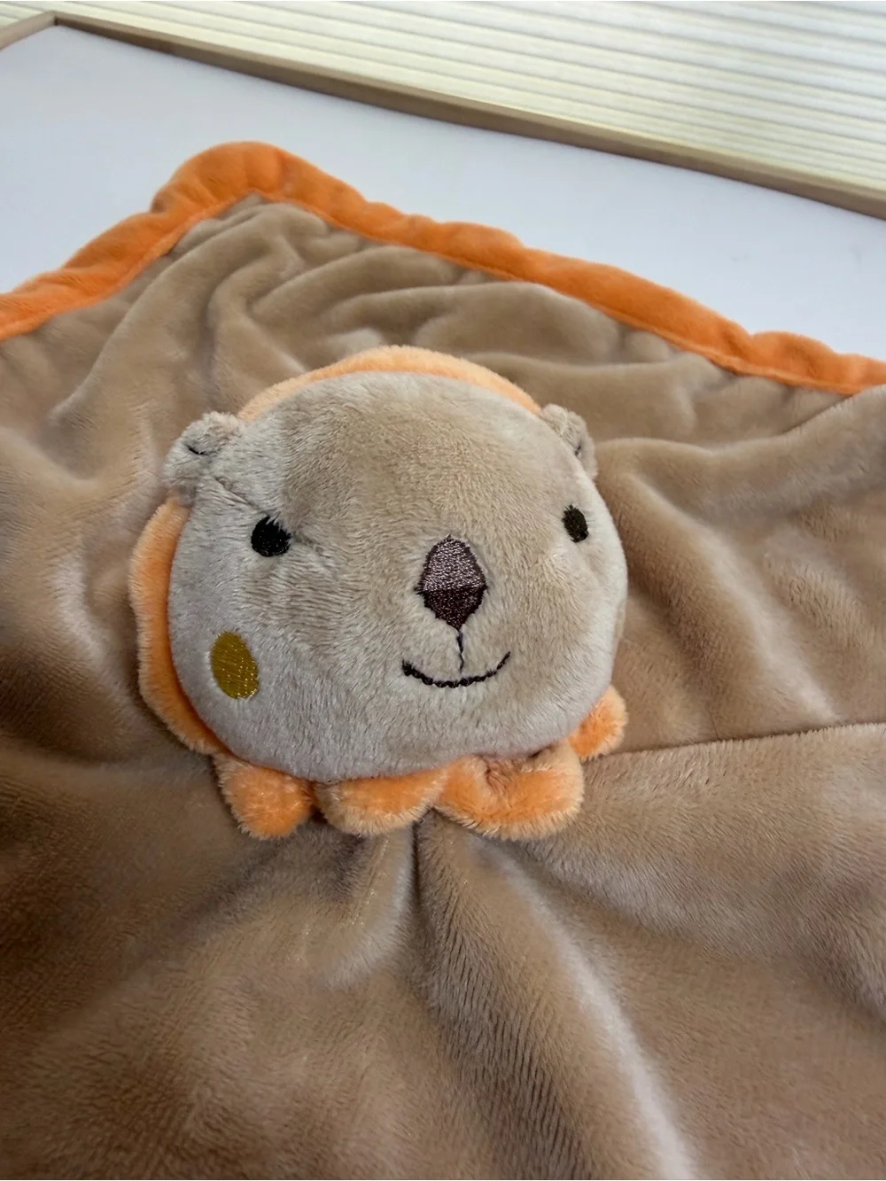 Tiddliwinks Lion head Orange Plush Security Blanket. Lovey